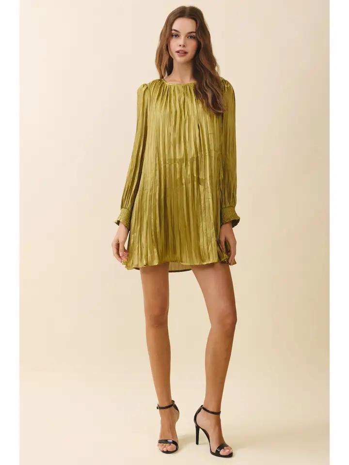 Olive Metallic Pleated Mini