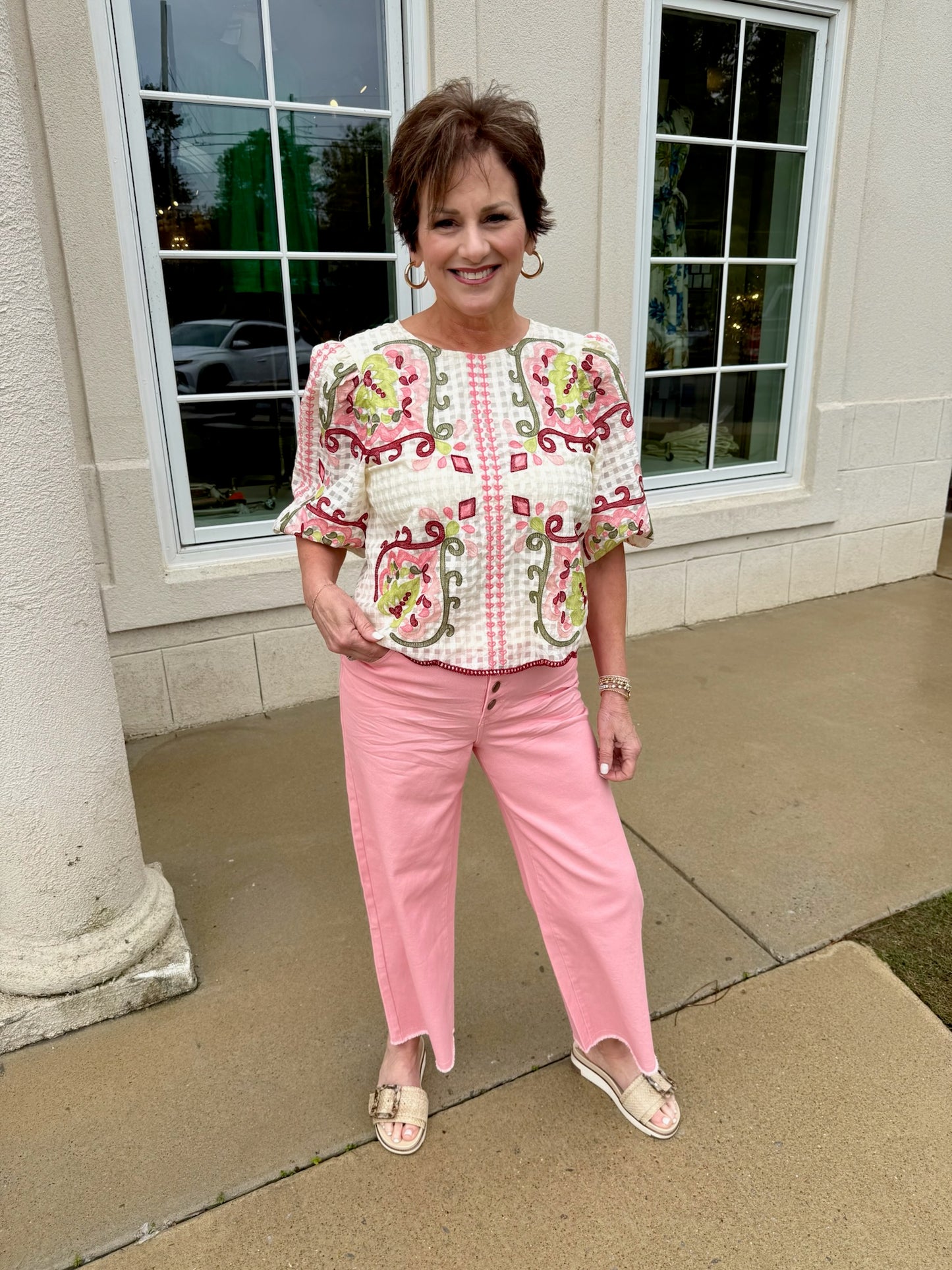 Powder Pink Button Front Twill Pant