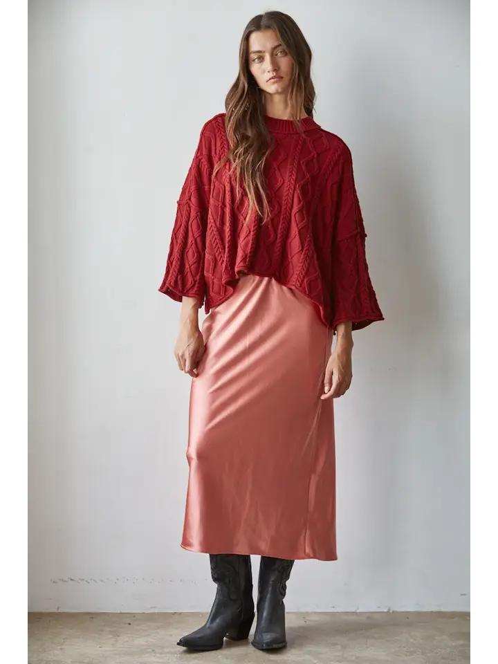 Wine Cotton Cable Sweater