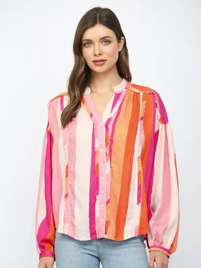 Pink Multi Stripe Button Shirt