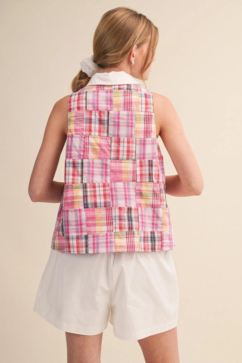 Pink Multi Plaid Patchwork Top