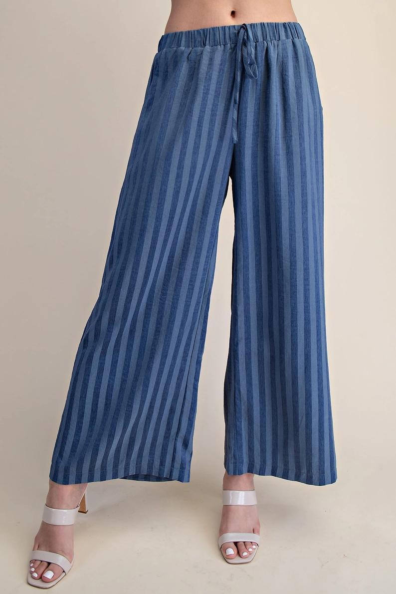 Indigo Striped Tie Puff Set