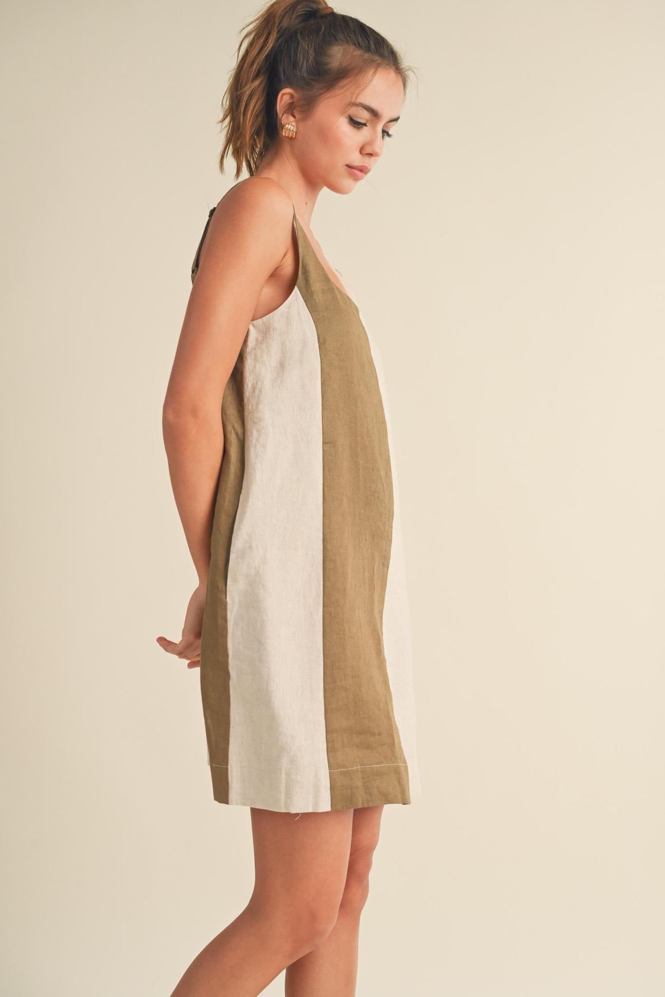 Olive and Oatmeal Linen Dress