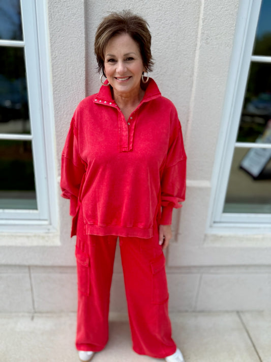 Red Snow Washed Sweatpants Set