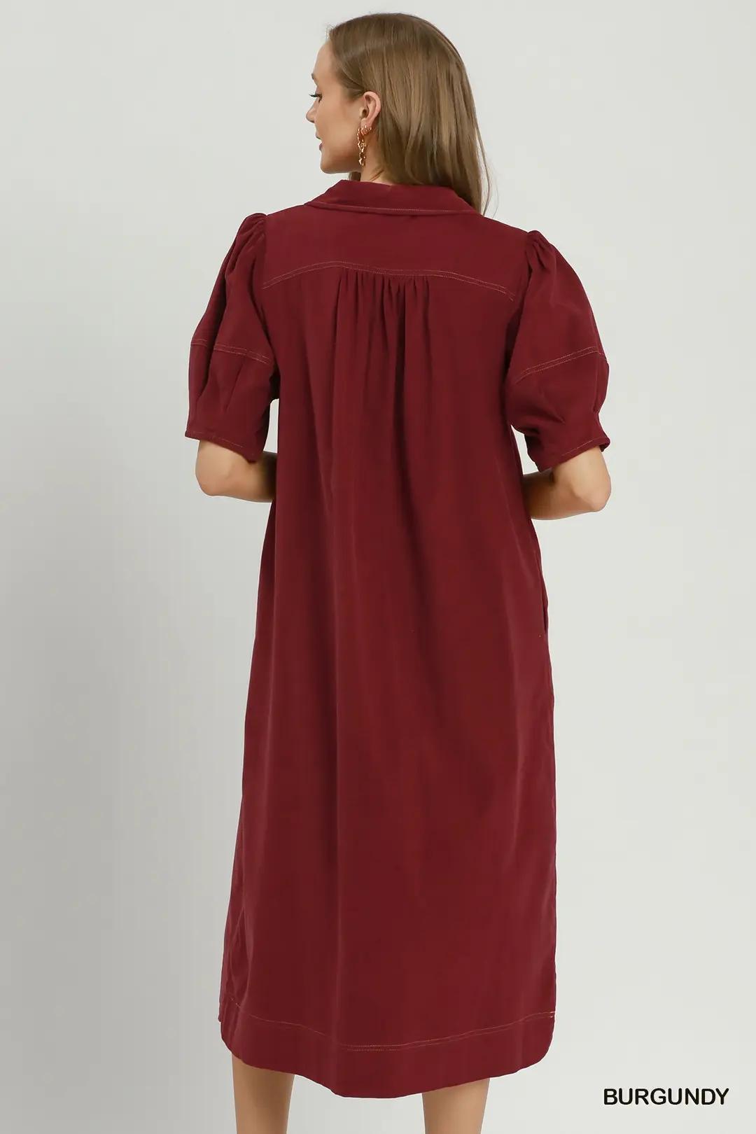 Burgundy Corduroy Midi Dress