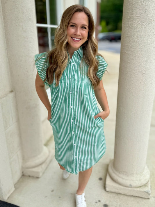 Green and White Honor Stripe Dress