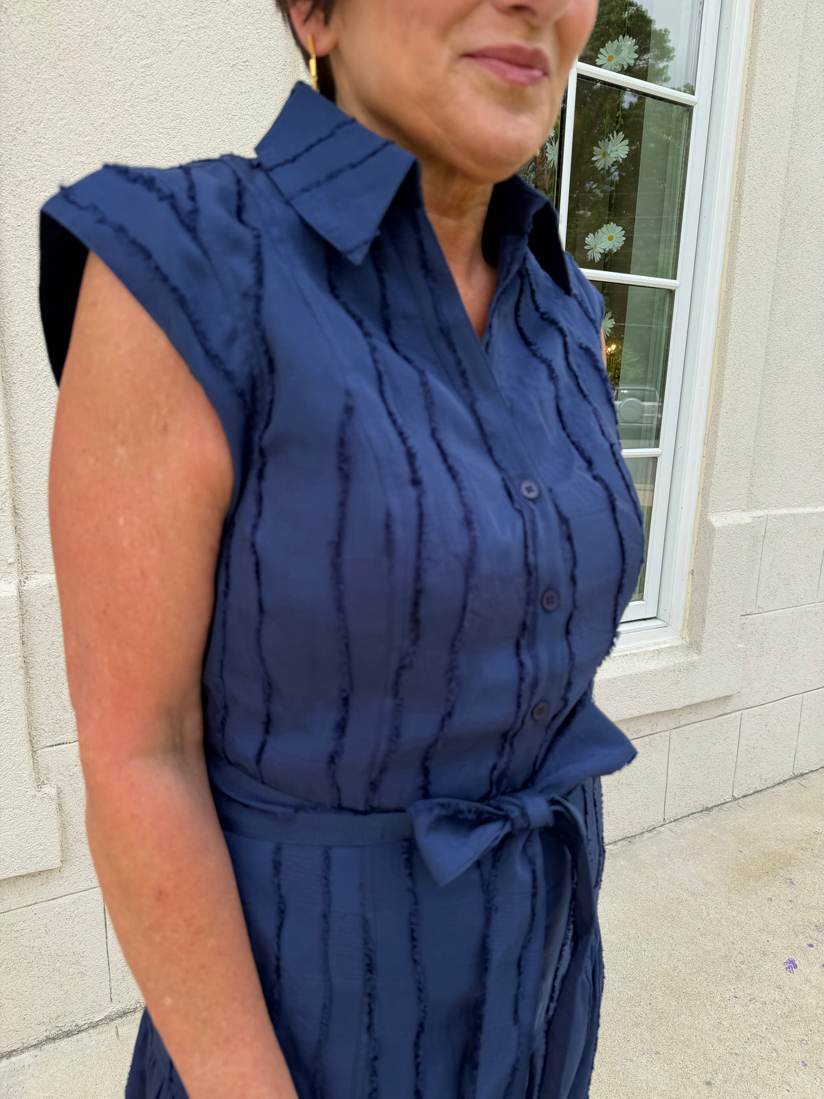 Navy Cap Sleeve Tiered Midi Dress