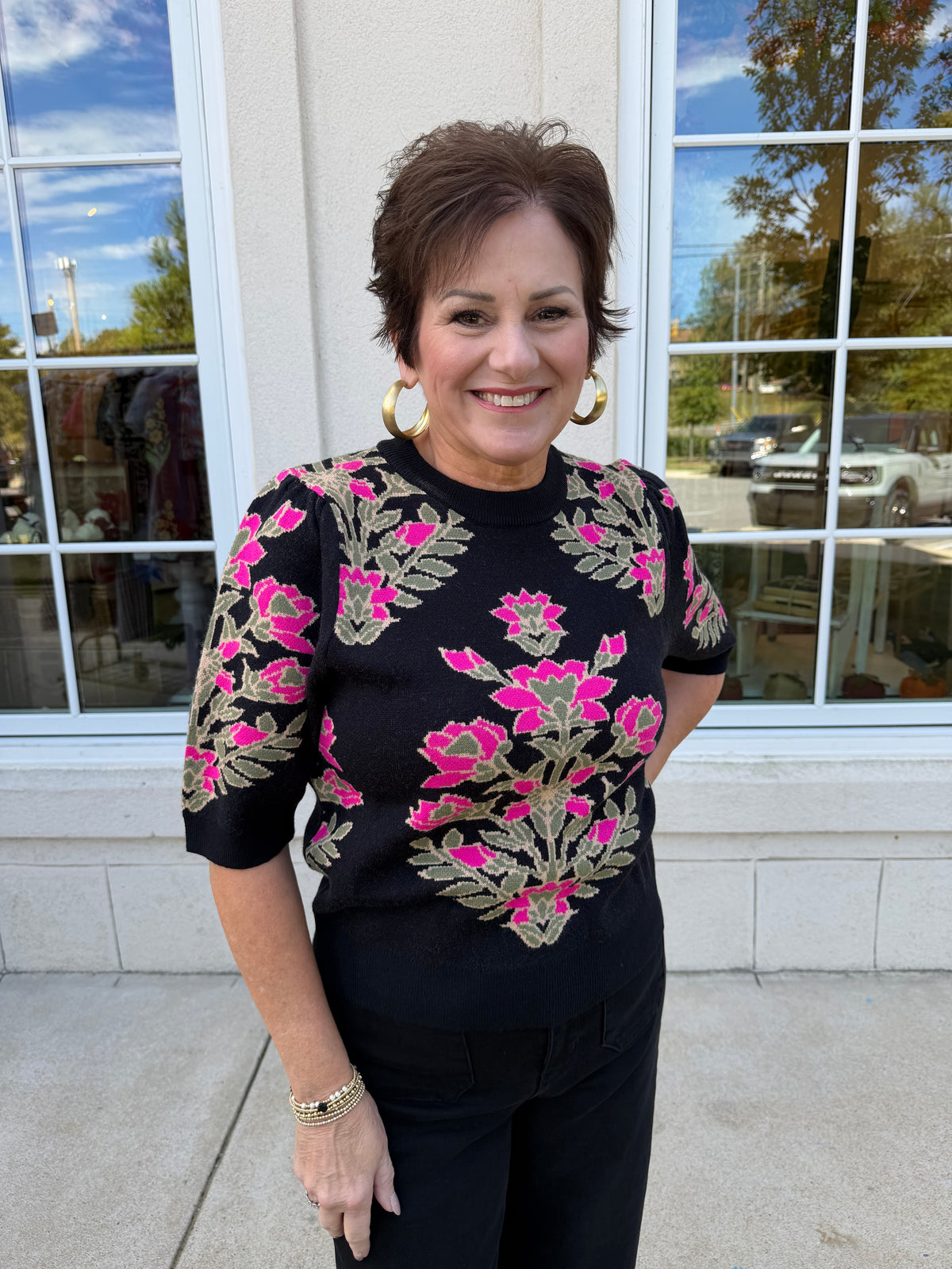 Black Floral Patterned Sweater