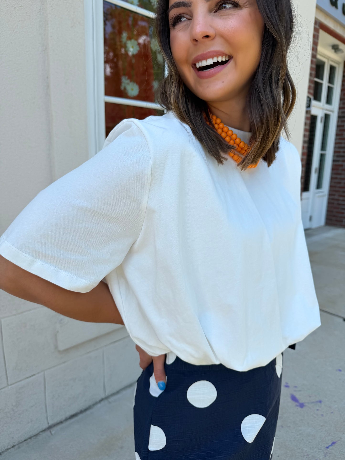 White Bubble Hem Tee
