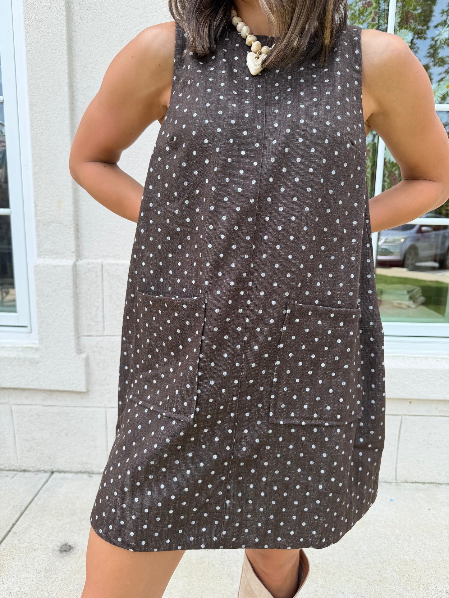 Espresso Polka Dot Sleeveless Dress
