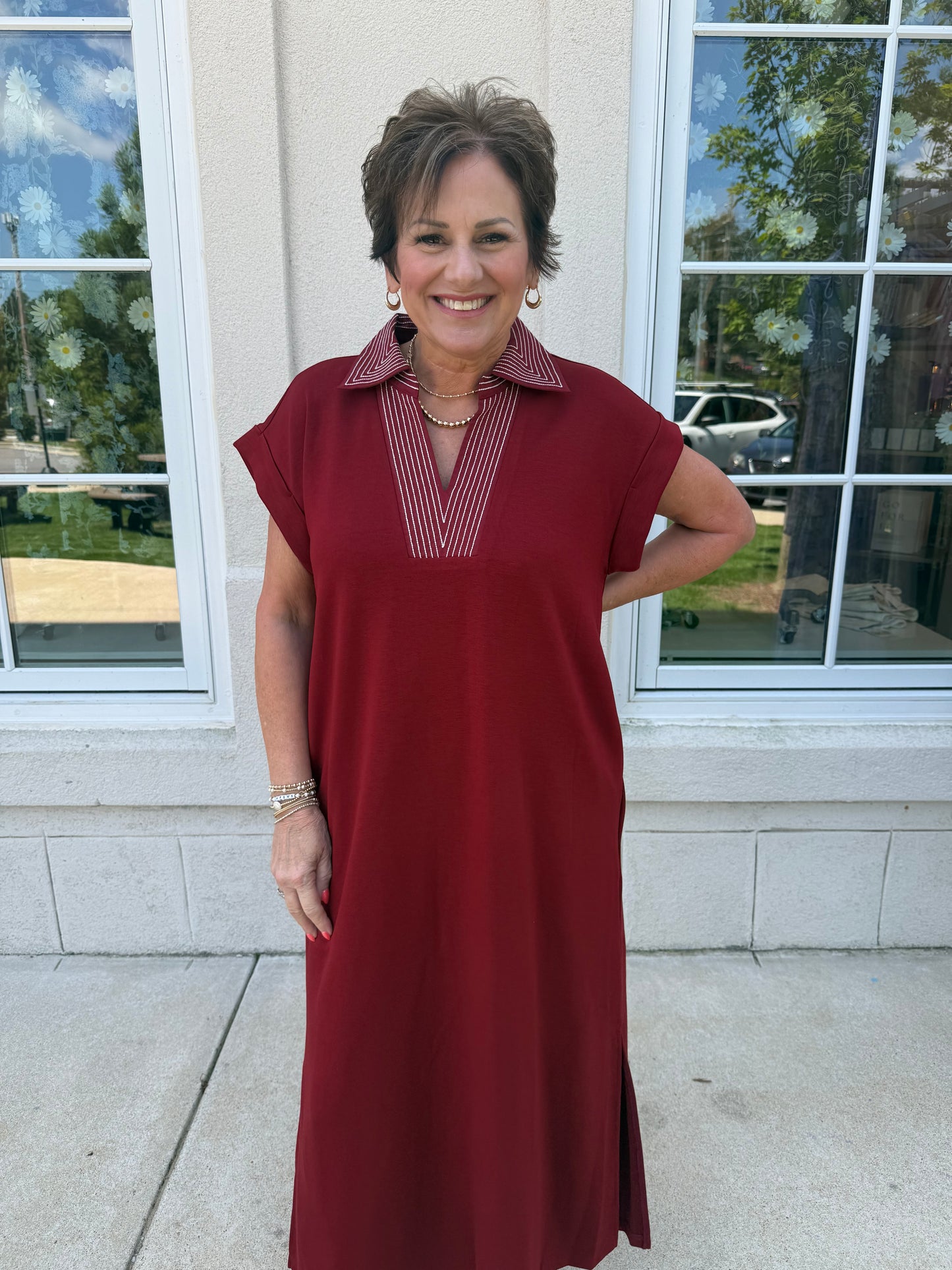 Burgundy with Stitch Detail Midi
