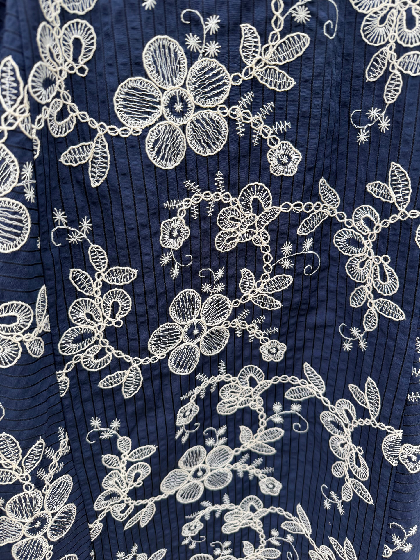 Navy with White Embroidery Dress