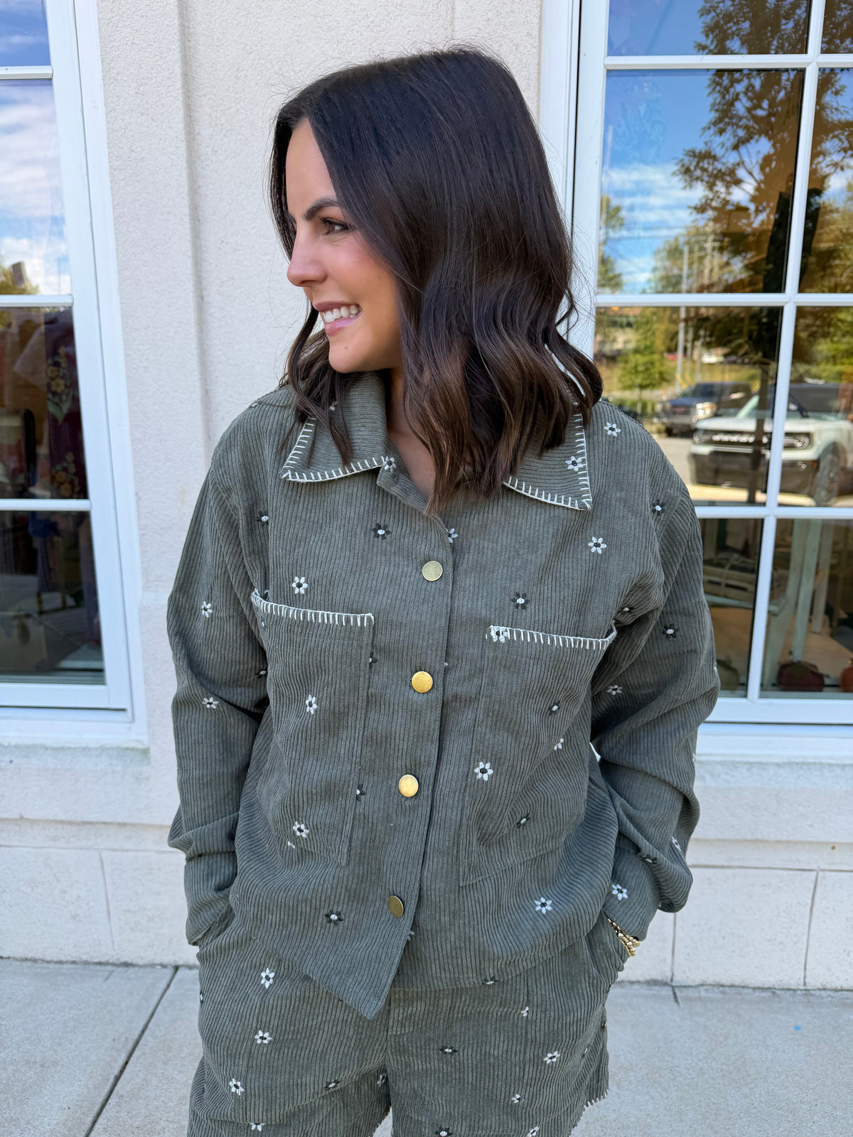 Olive Artisan Daisy Corduroy Jacket
