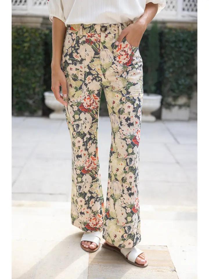 Olive Floral Print Pants
