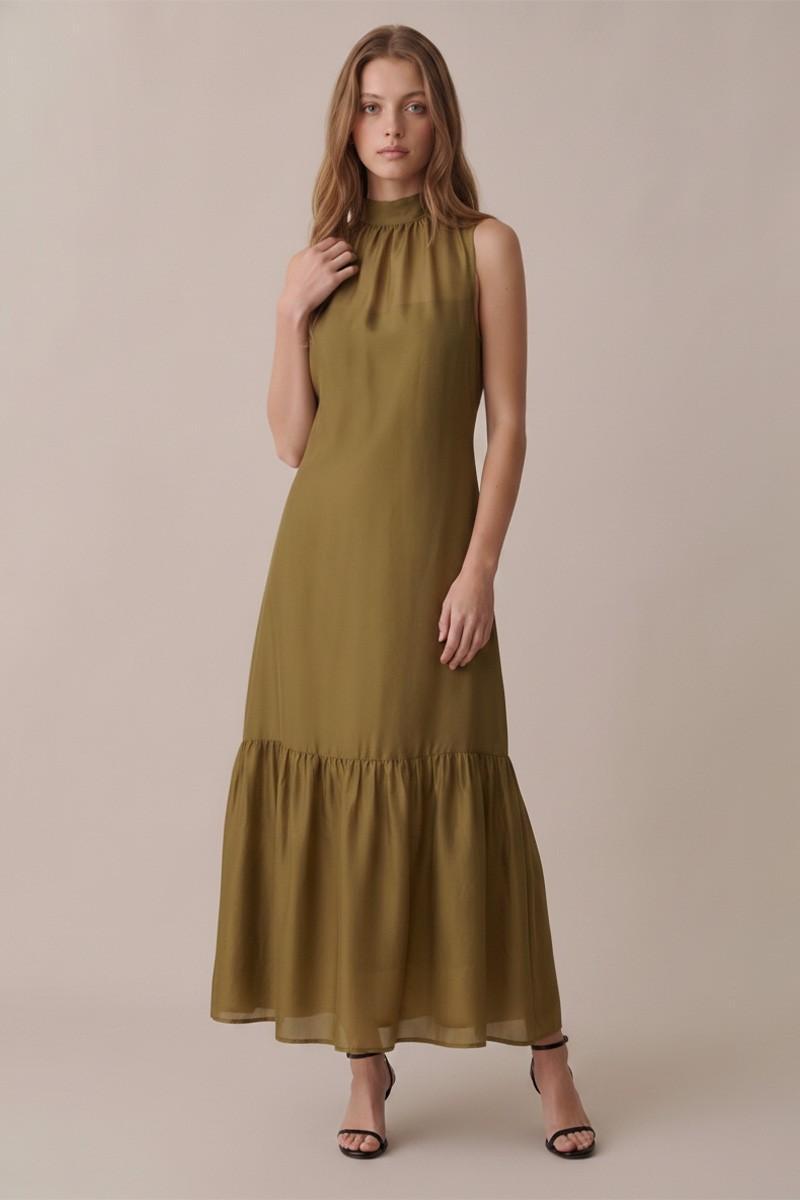 Olive Soft Organza Maxi Dress