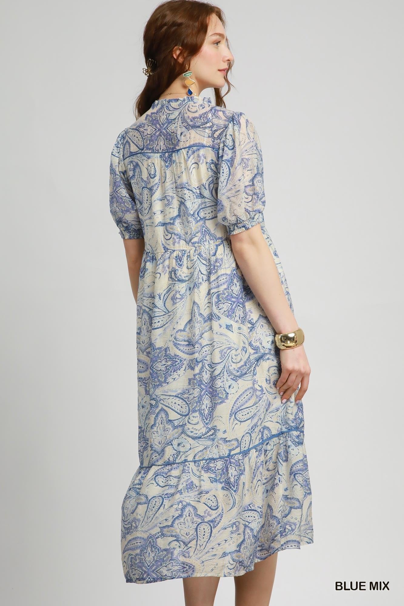 Blue Mix Floral Tiered Midi