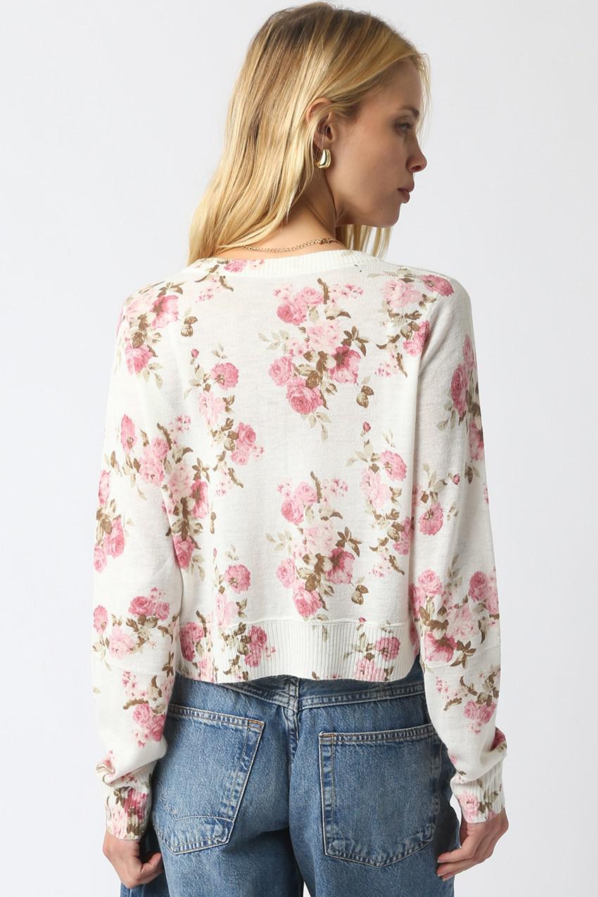 Cream and Pink Vintage Floral Sweater