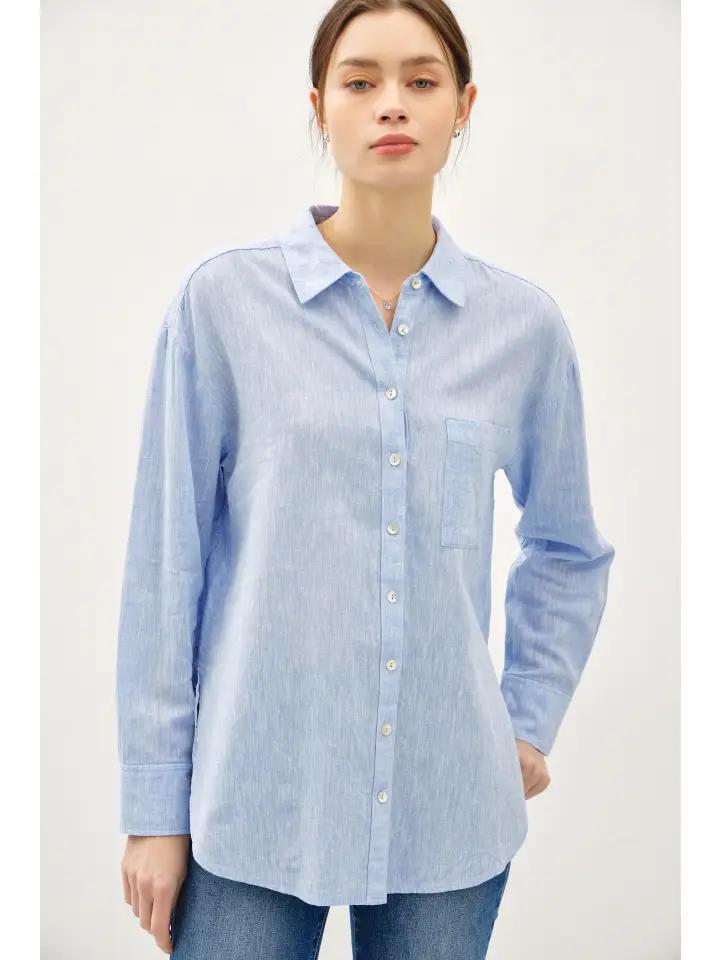 Chambray Linen Blend Button Up Shirt