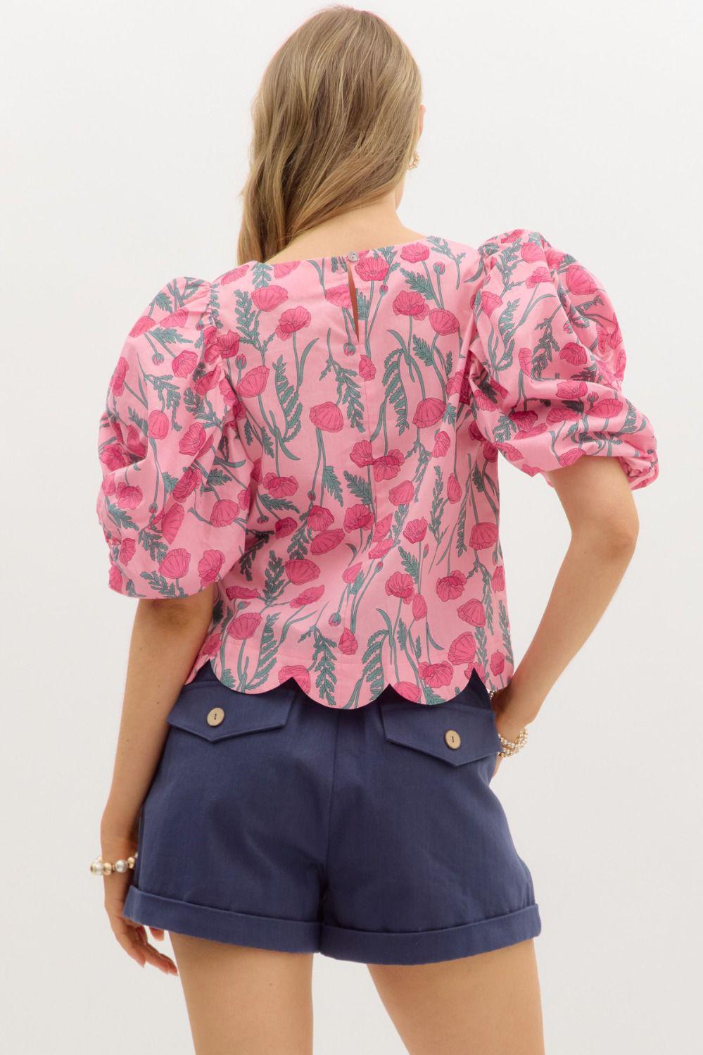 Pink Scallop Hem Top