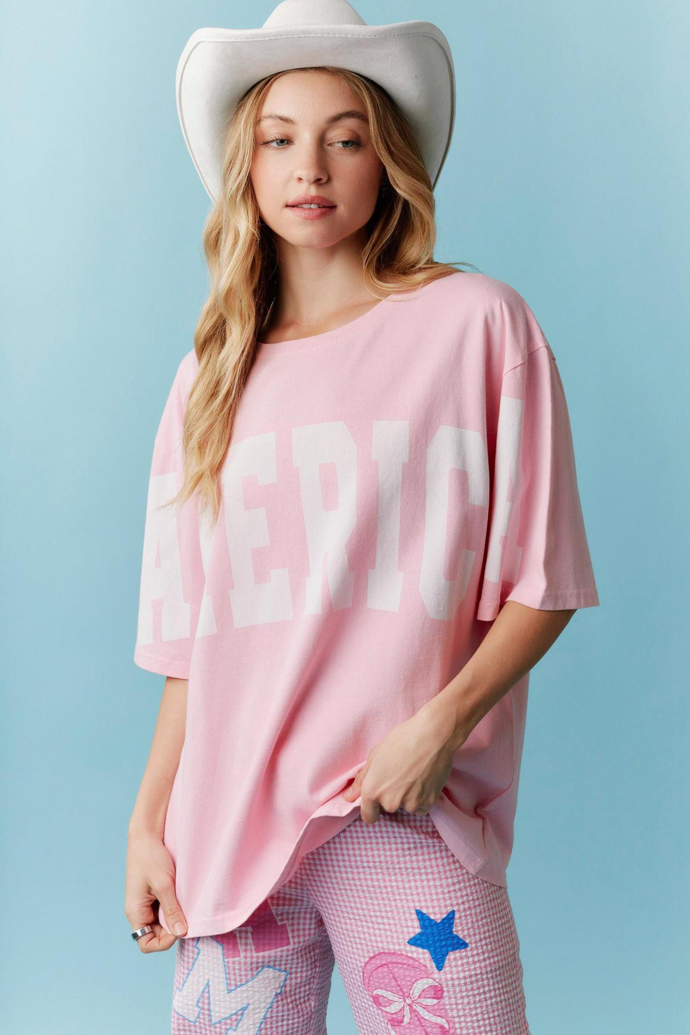 Pink 'America' Graphic Tee