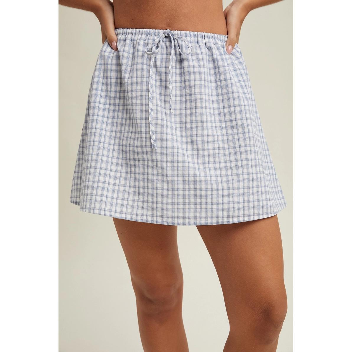 Off White and Blue Plaid Mini Skirt