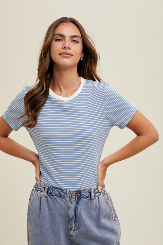 Sky and White Basic Tee