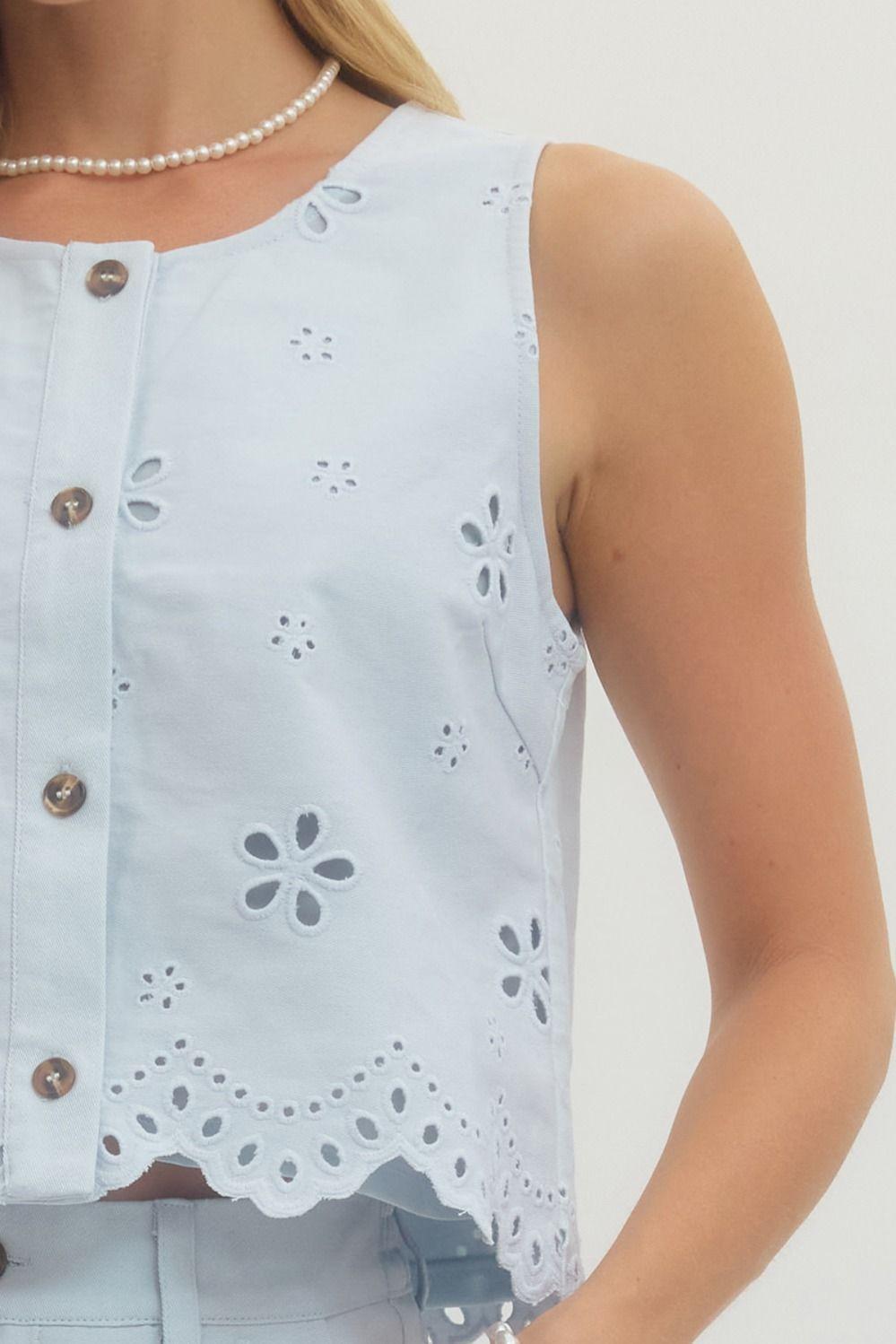 Light Blue Eyelet Embroidered Top