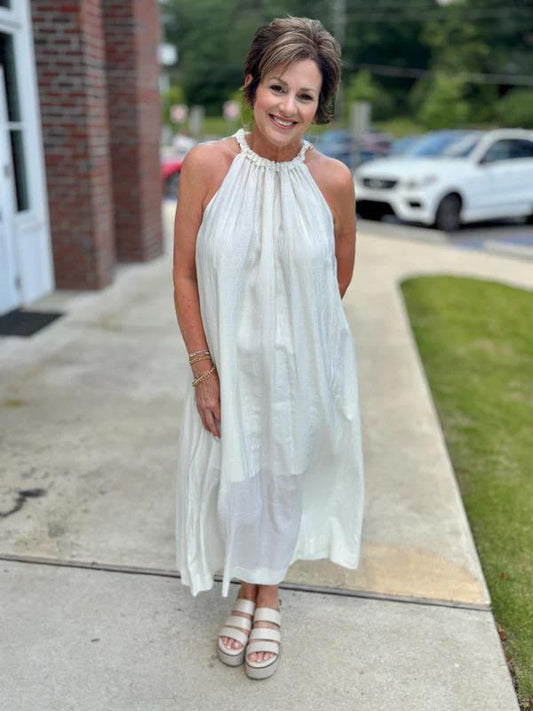 Ecru Textured Midi Dress