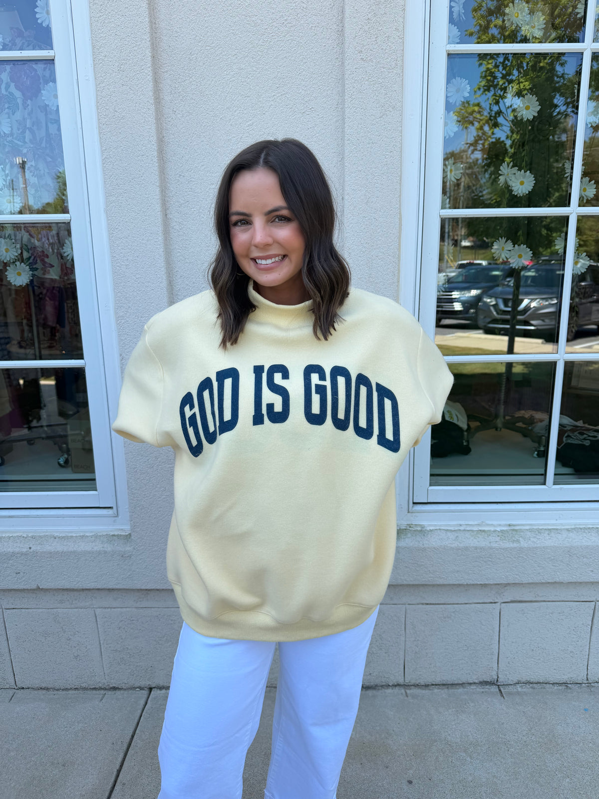 Butter Yellow and Navy Jesus Sweatshirt