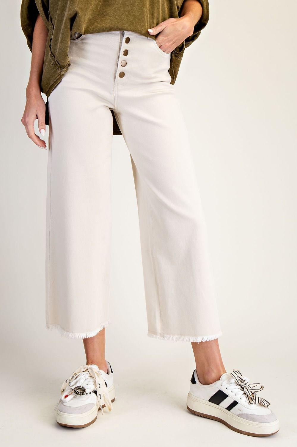 Lt Khaki Button Front Stretch Pants