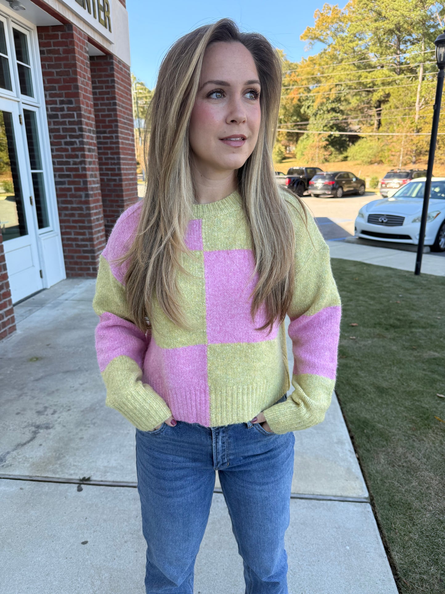 Yellow and Pink Colorblock Sweater
