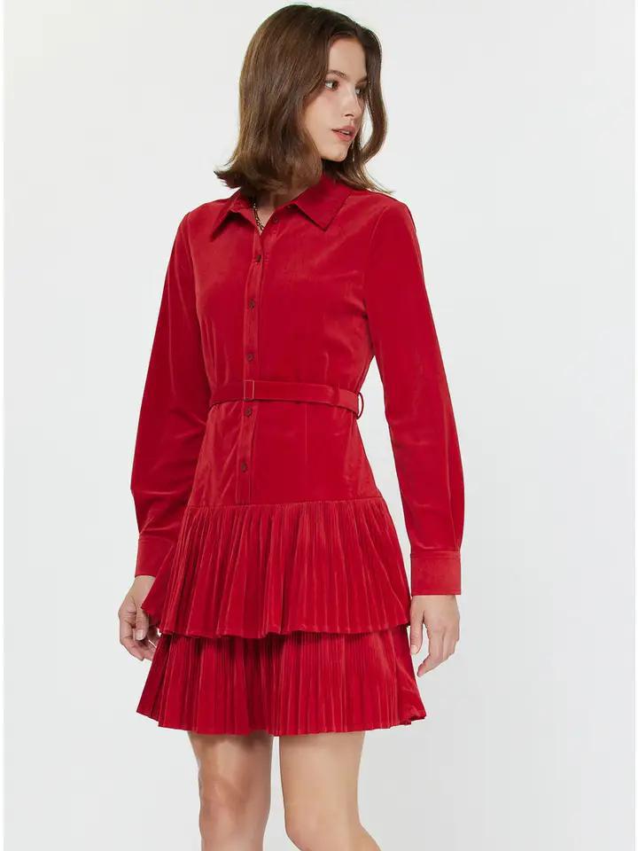 Red Velvet Pleated Tiered Mini