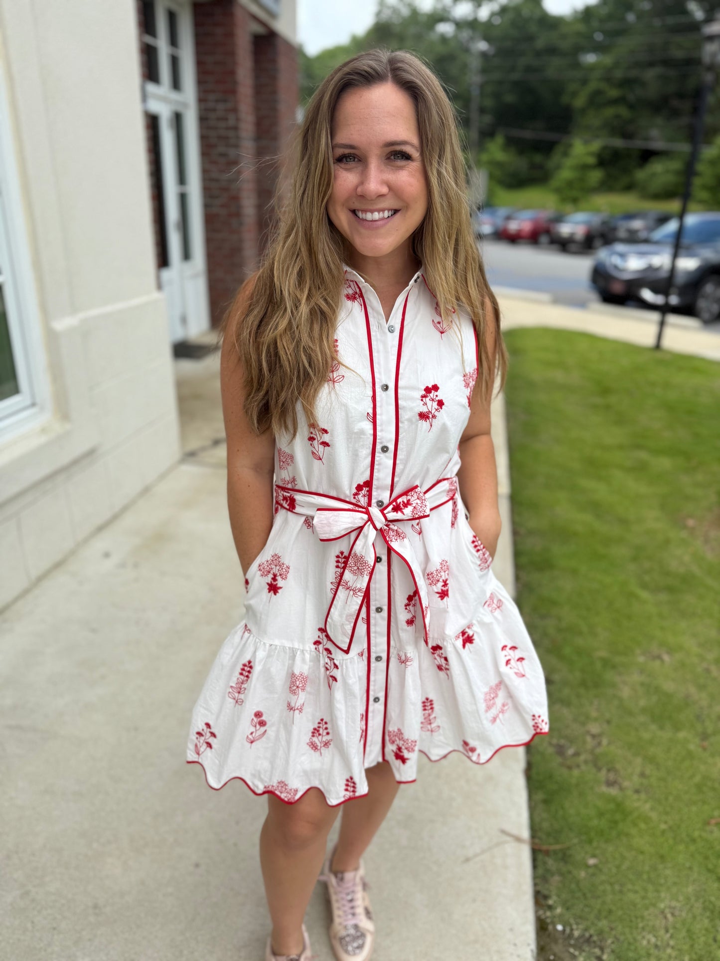 Red Embroidered Sleeveless Mini