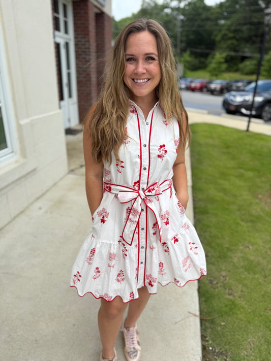 Red Embroidered Sleeveless Mini