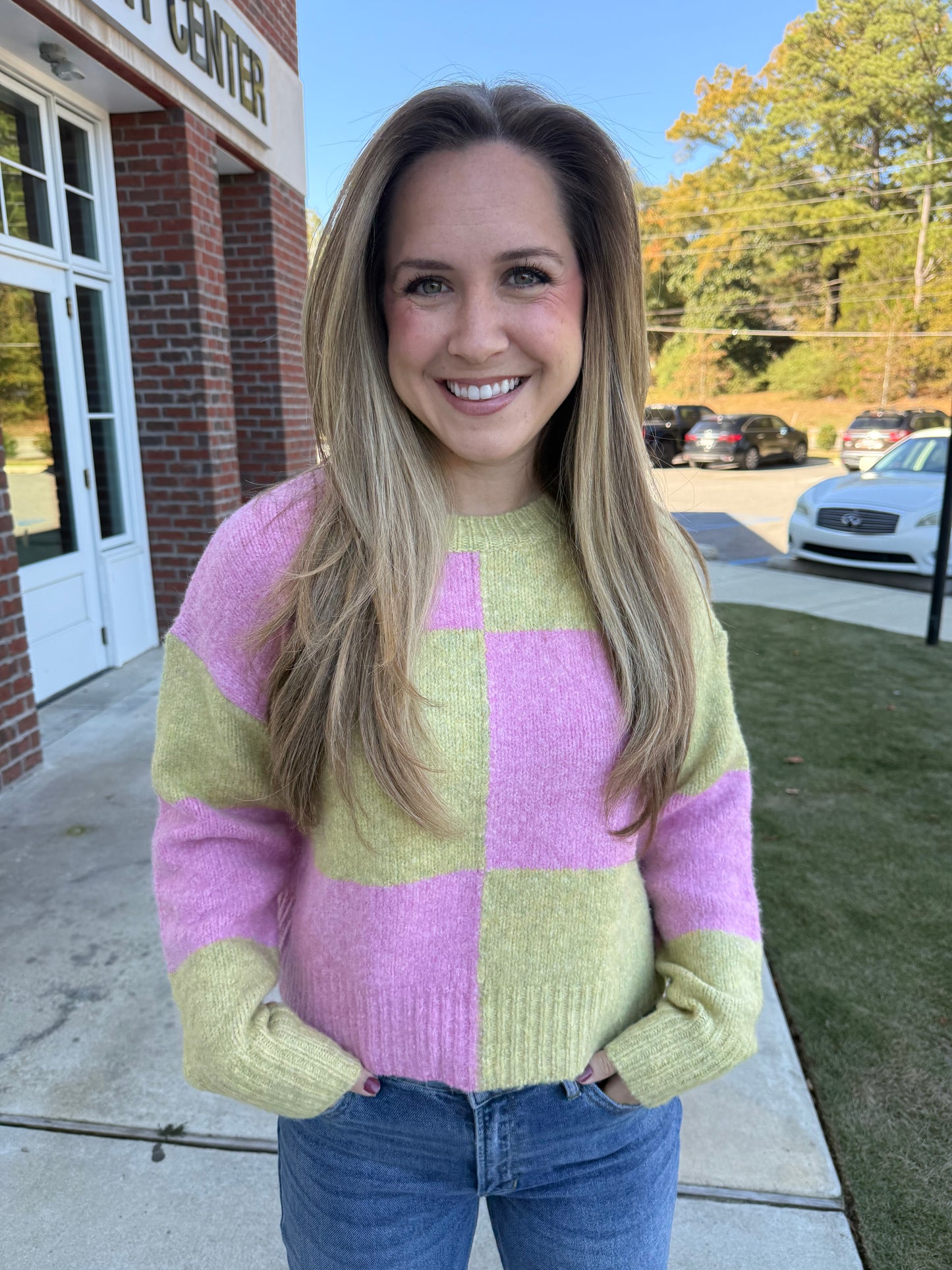 Yellow and Pink Colorblock Sweater