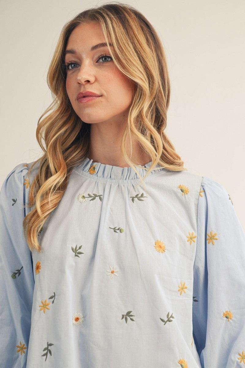 Light Blue Floral Embroidered Top