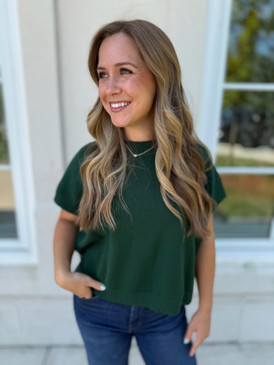 Forest Green Drop Shoulder Sweater Top