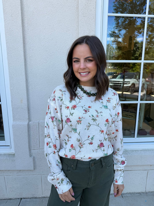 Ecru Sweater with Floral Design