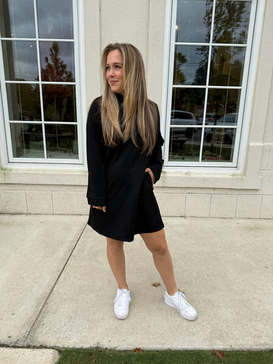 Black Stand Up Collar Shift Dress