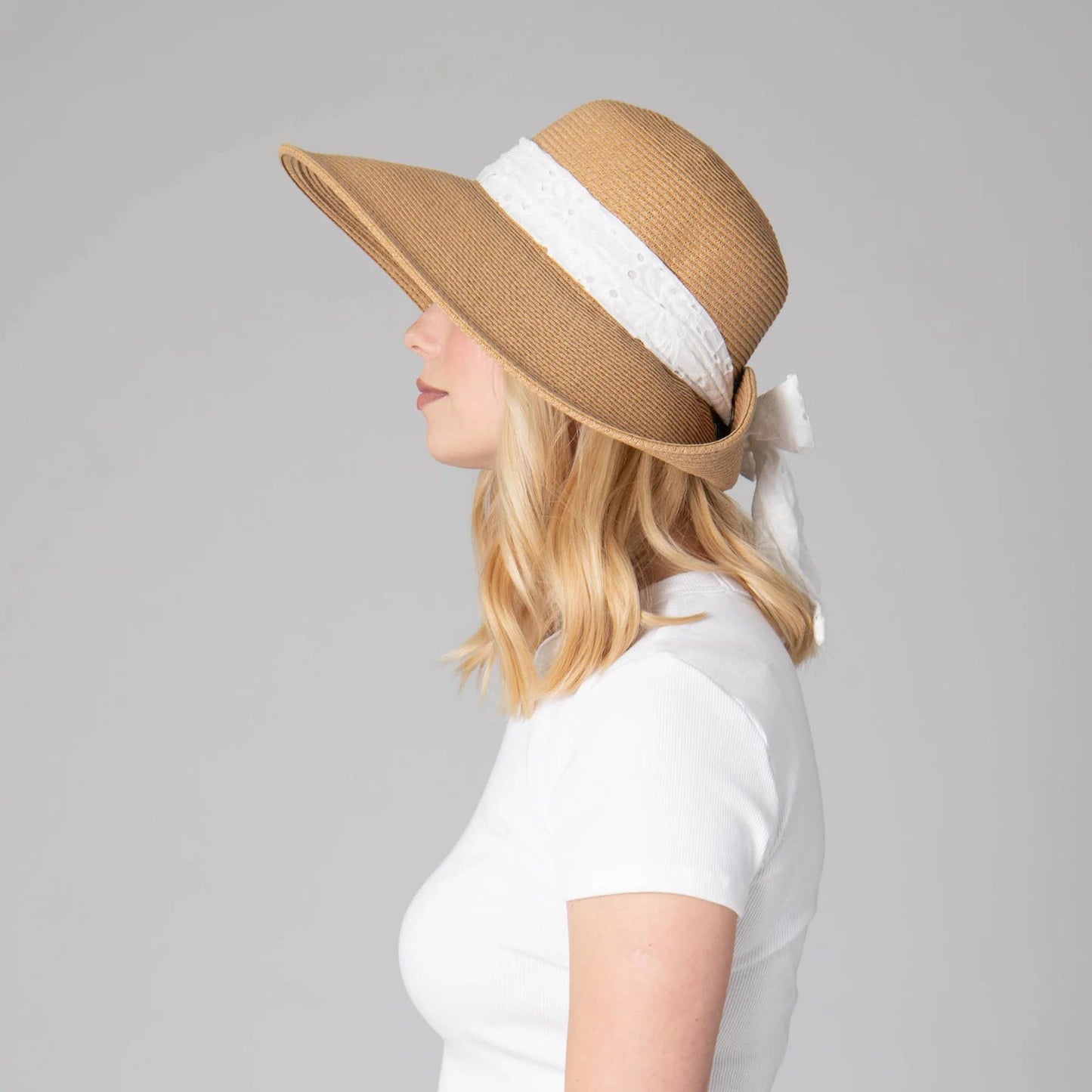 White Eyelet Foldback Sun Hat