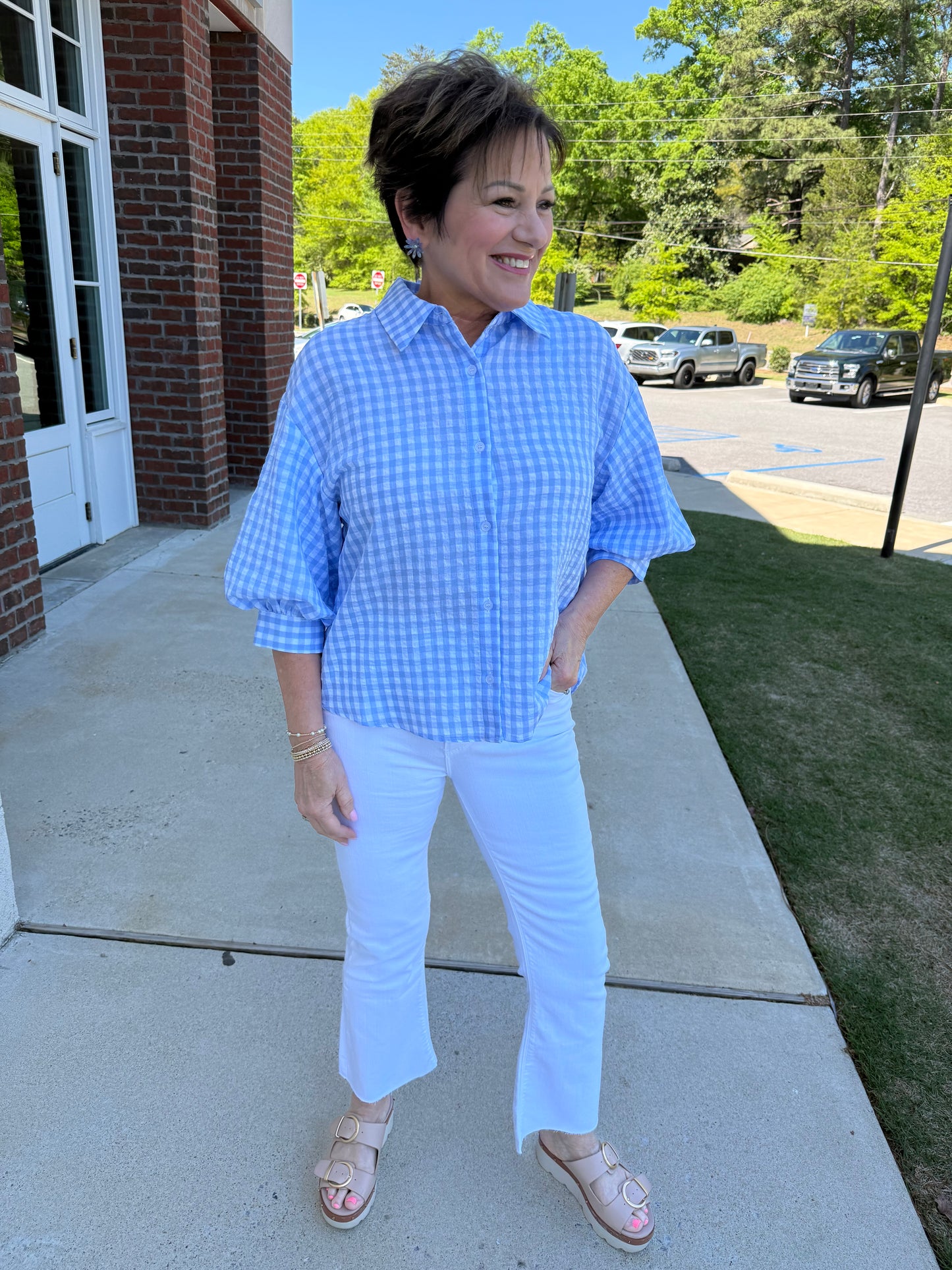 Sky Blue and White Gingham Shirt