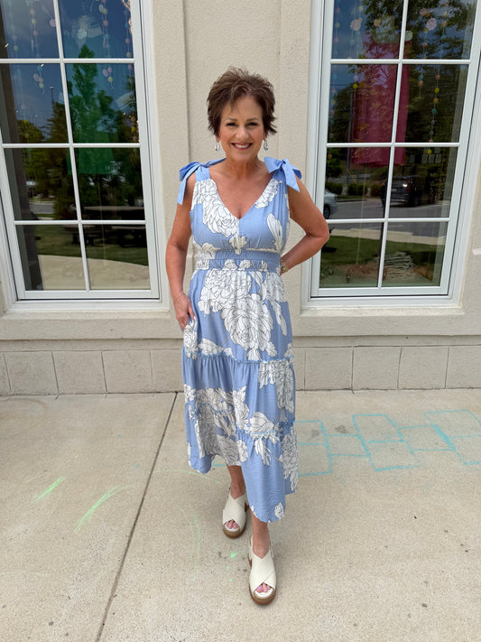 Light Blue Printed Midi Dress