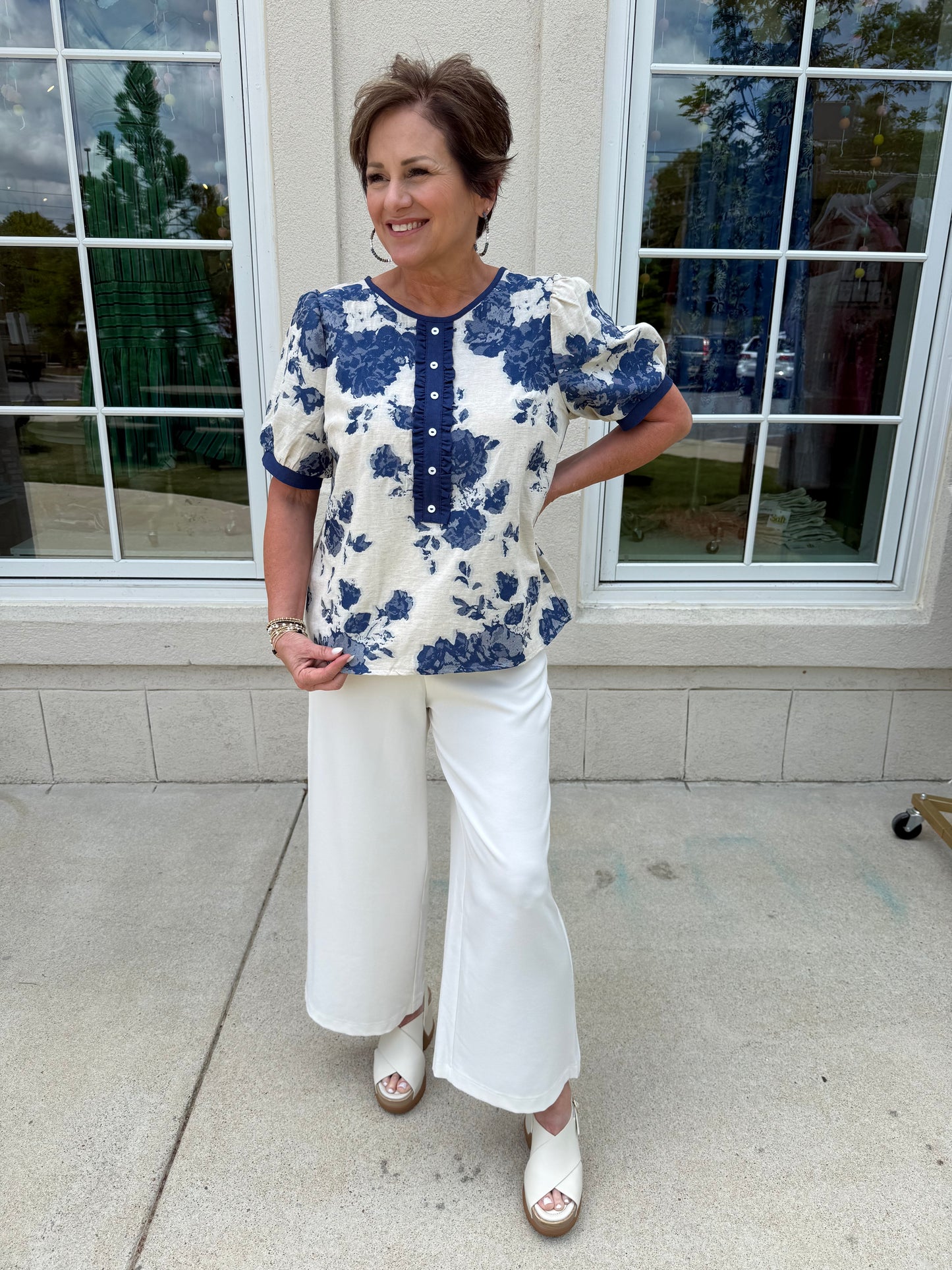 Blue Floral Jacquard Top