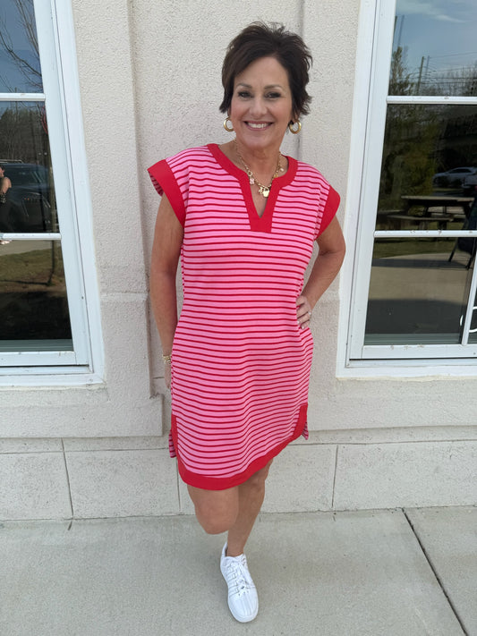 Pink Red Striped Dress