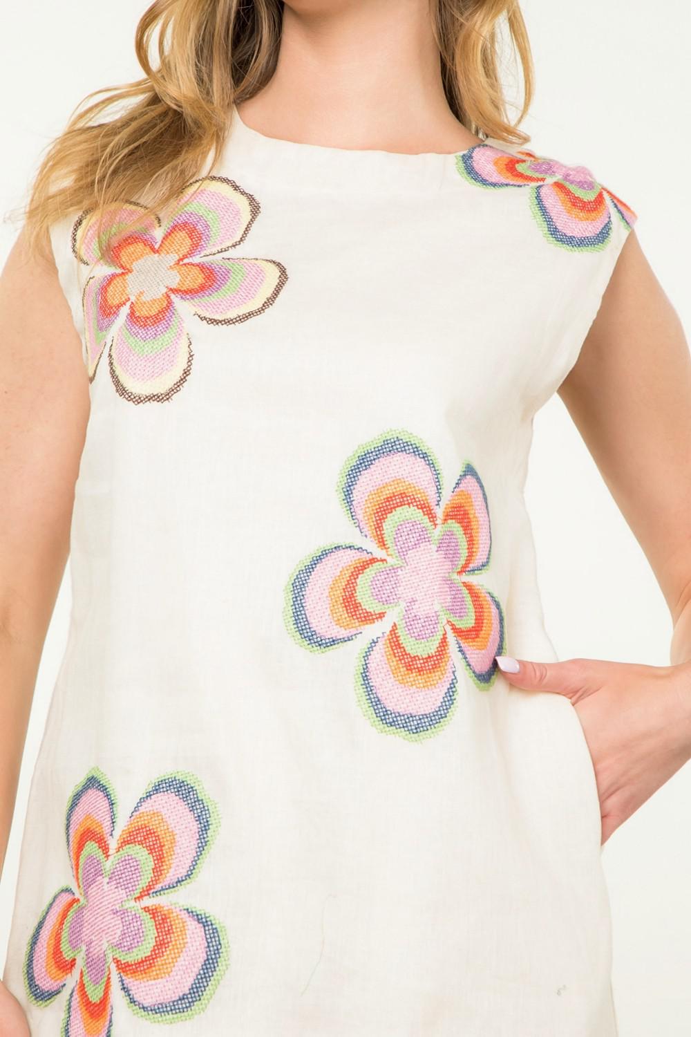 Cream Flower Embroidered Dress
