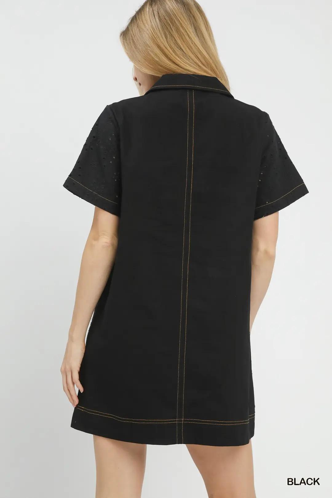 Black Eyelet Shift Dress
