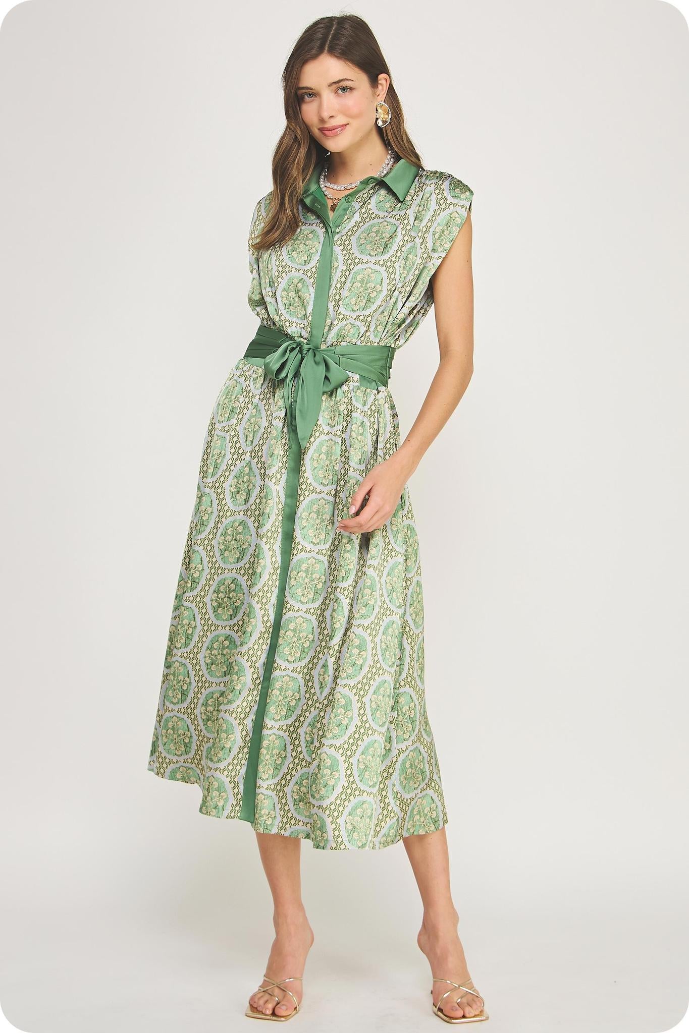 Olive Green Multi Pleated Detail Dress