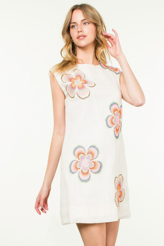 Cream Flower Embroidered Dress