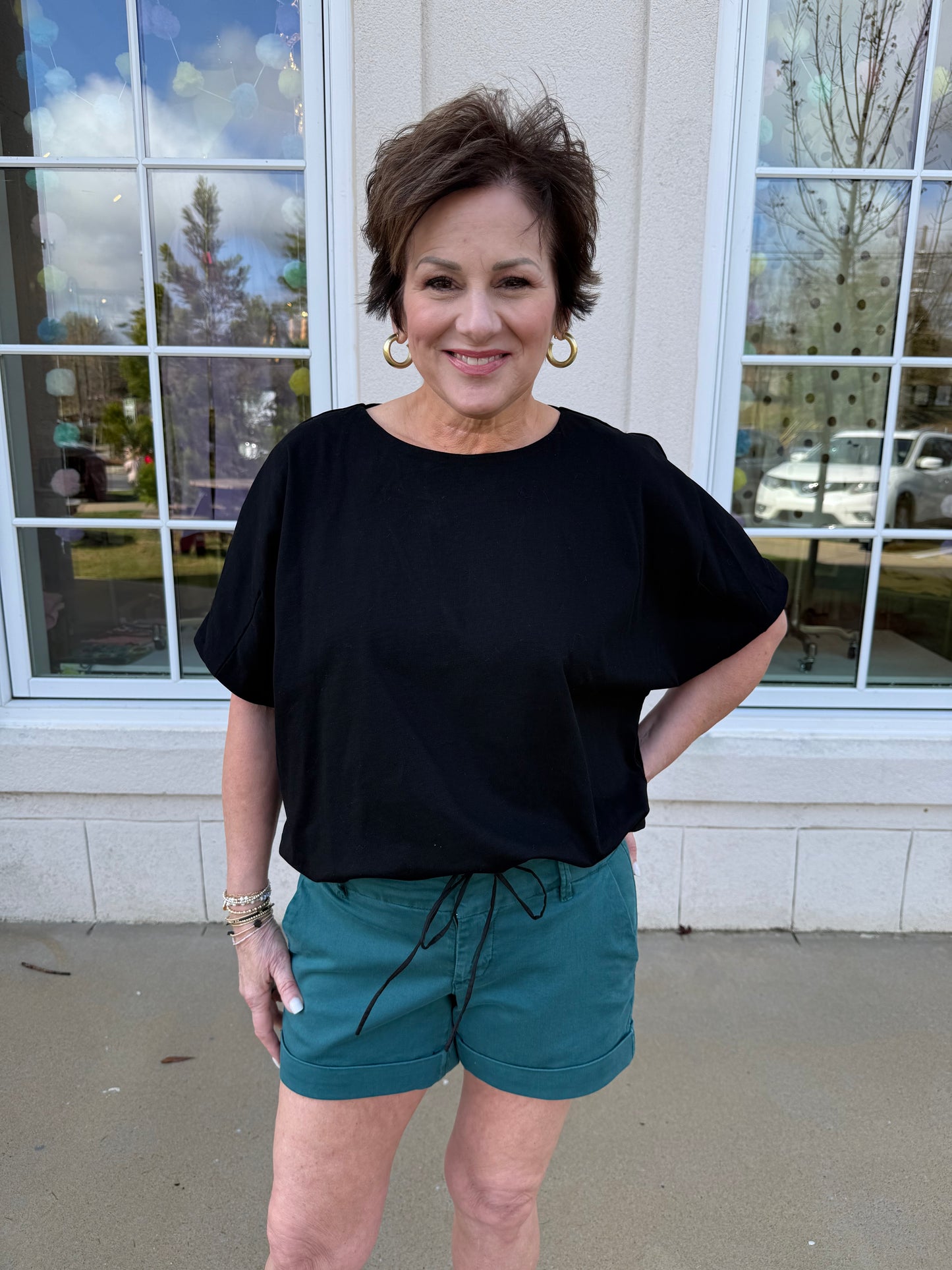 Black Drawstring Hem Top