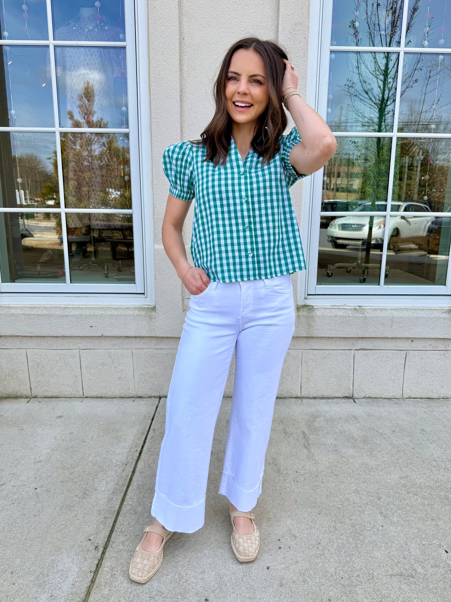 Green Gingham Button Down Shirt